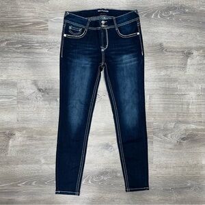 Wallflower Luscious Curvy Contrast Stitch Rhinestone Pocket Dark Blue Jeans